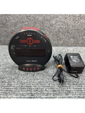 Sonic Bomb Loud Alarm Clock For Heavy Sleepers Dimmer No Bed Shaker - TESTED -